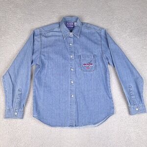 Hard Rock Cafe Shirt Womans XL Blue Kona Button Down Chambray Denim Long Sleeve‎